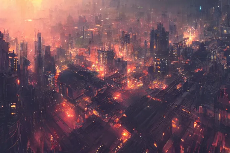 an aerial view of tokyo after a zombie apocalypse, by, Stable Diffusion