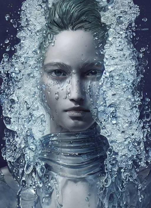 Image similar to sculpture made of water, portrait, future, shaman, harper's bazaar, vogue, magazine, insanely detailed and intricate, concept art, ornate, luxury, elite, elegant, trending on artstation, by ruan jia, by Kenneth Willardt, by ross tran, by WLOP, by Andrei Riabovitchev,