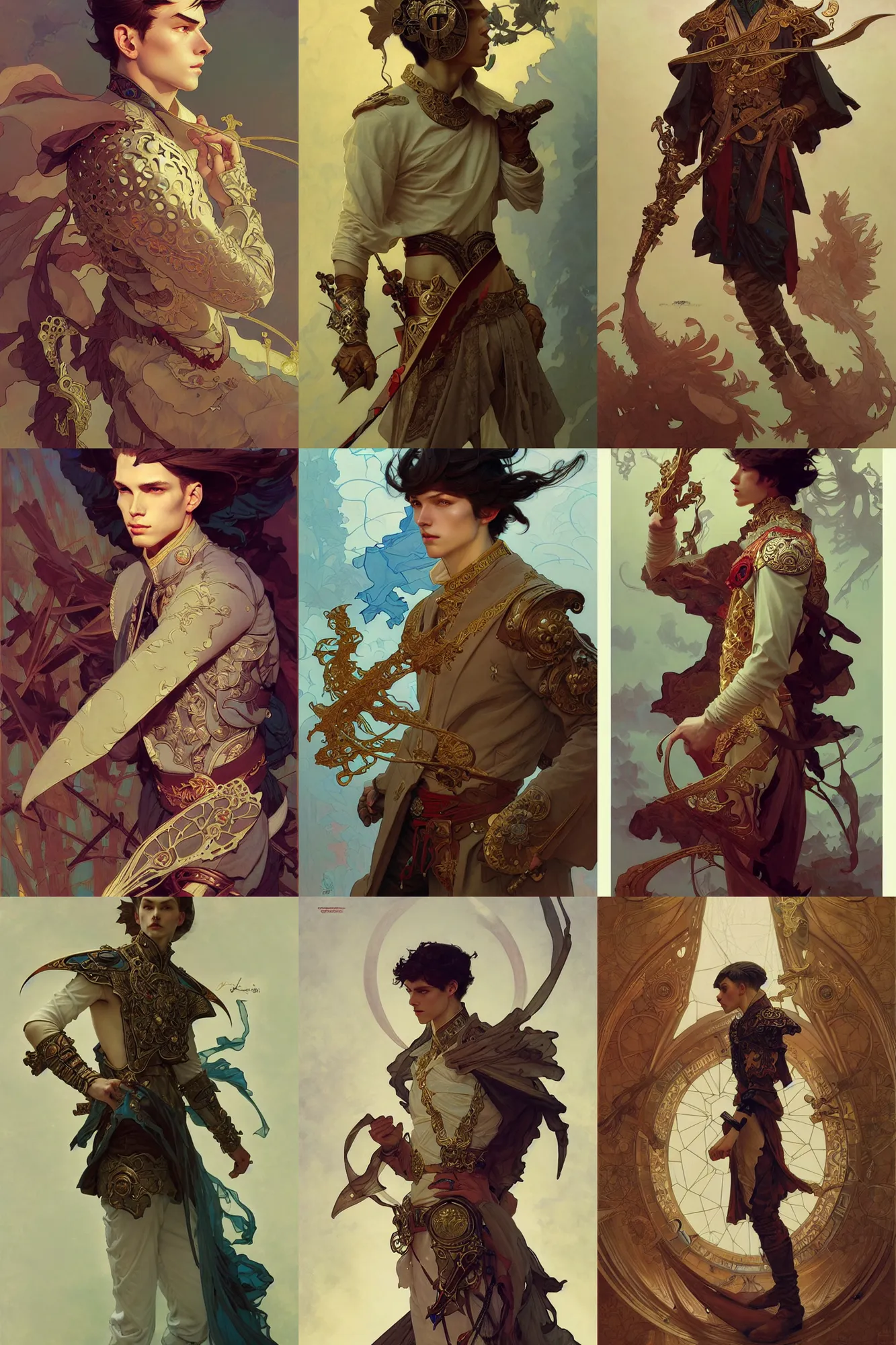 Prompt: young male, ancient russian fashion, fantasy, smooth, art by joseph leyendecker, peter mohrbacher, ruan jia, marc simonetti, ayami kojima, cedric peyravernay, alphonse mucha, victo ngai