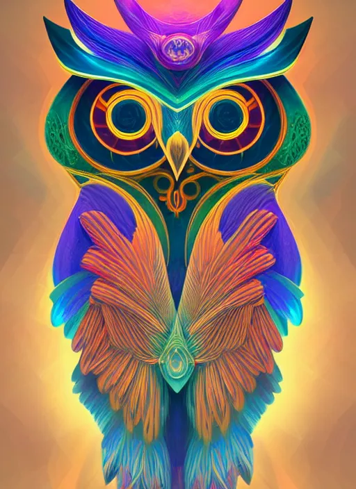 Image similar to symmetry!! product render poster vivid colors divine proportion owl, divine, glowing fog intricate, elegant, highly detailed, digital painting, artstation, concept art, smooth, sharp focus, illustration,