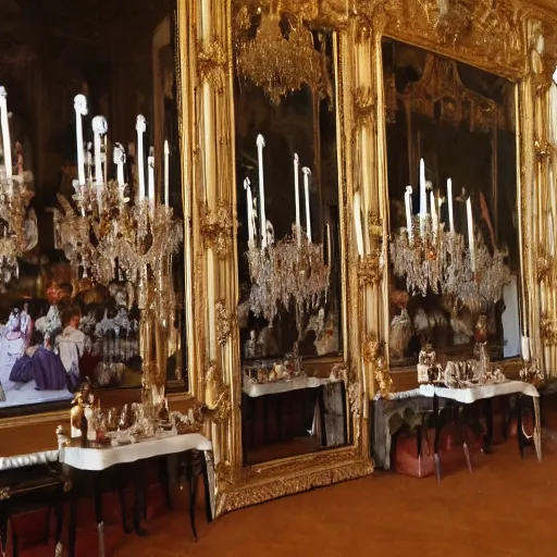 Image similar to a victorian style party in the hall of mirrors