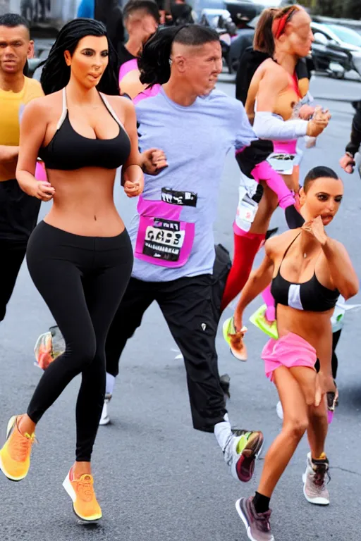 Prompt: Kim Kardashian running marathon hot