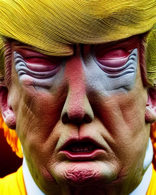 Image similar to award winning 5 5 mm close up face portrait photo of trump as songoku, in a park by hr giger. rule of thirds.