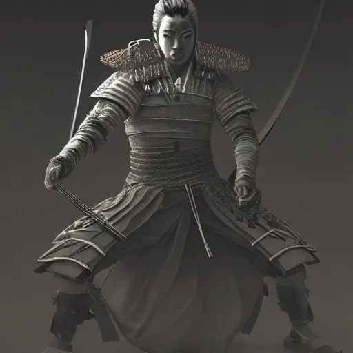 Prompt: photorealistic samurai in the style of michael whelan and gustave dore. hyperdetailed photorealism by greg rutkowski. 1 0 8 megapixels, 3 d finalrender, cinematic lighting