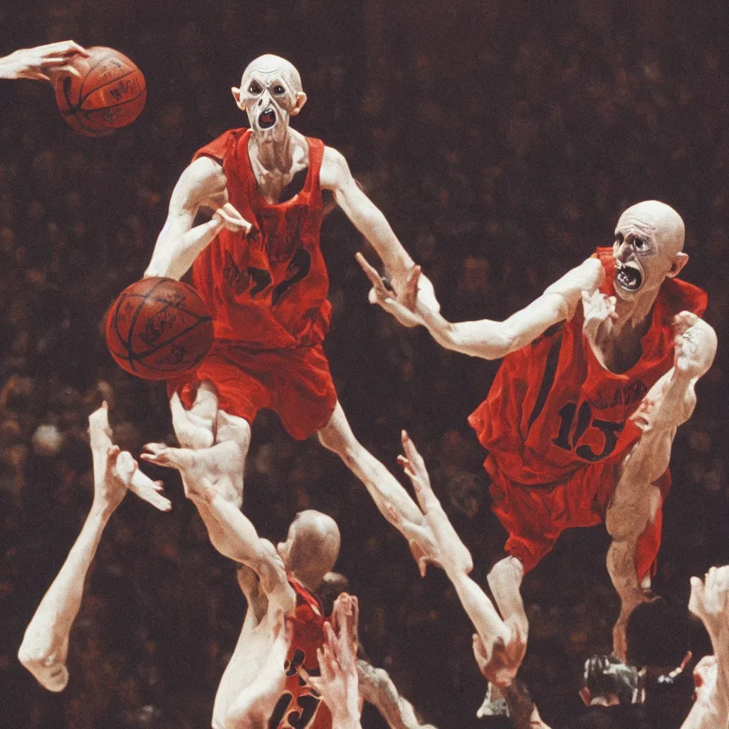 Image similar to nosferatu is playing basketball at the nba
