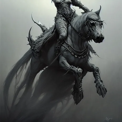 Image similar to concept art by artgerm, death of the four horsemen of the apocalypse, soft grey and blue natural light, intricate, queen of death riding, highly detailed dark art, digital painting, artstation, concept art, smooth, sharp focus, illustration, art by greg rutkowski and luis rollo and uang guangjian and gil elvgren, symmetry!