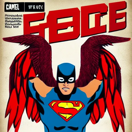 Image similar to comic book cover about superhero called eagle man, superhero with eagle mask and wings logo, issues 1, realistic
