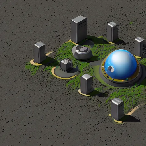 Image similar to isometric view of a small space colony on a strange planet, 4k photorealistic