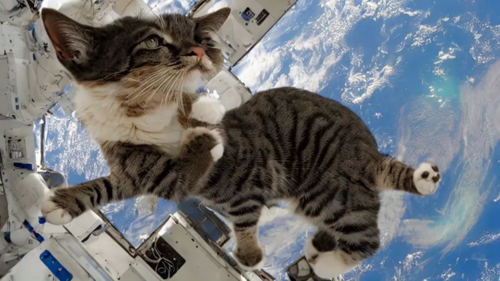 Image similar to Photo of a cat floating inside the ISS