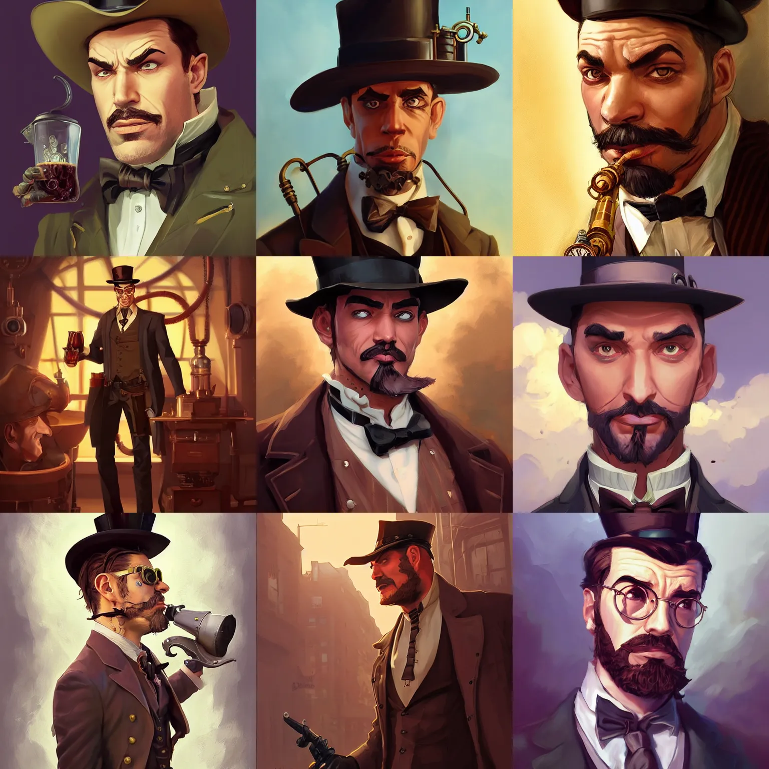 Prompt: portrait of a steampunk gentleman with a salt and pepper goatee, fantasy, art gta 5 cover, official fanart behance hd artstation by jesper ejsing, by rhads, makoto shinkai and lois van baarle, ilya kuvshinov, ossdraws