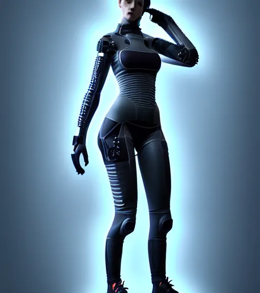 Image similar to complex 3 d render, hyper detailed, ultrasharp, cyberpunk android girl, digital portrait, concept art, character design, illustration, studio lights, hyper realistic, ultra detailed, 0 6 0 8 wear techwear clothing, volumetric lighting, 8 k uhd post - production, artstation hq, unreal engine 5, unity engine, dns drws style, natalia nussbaum style