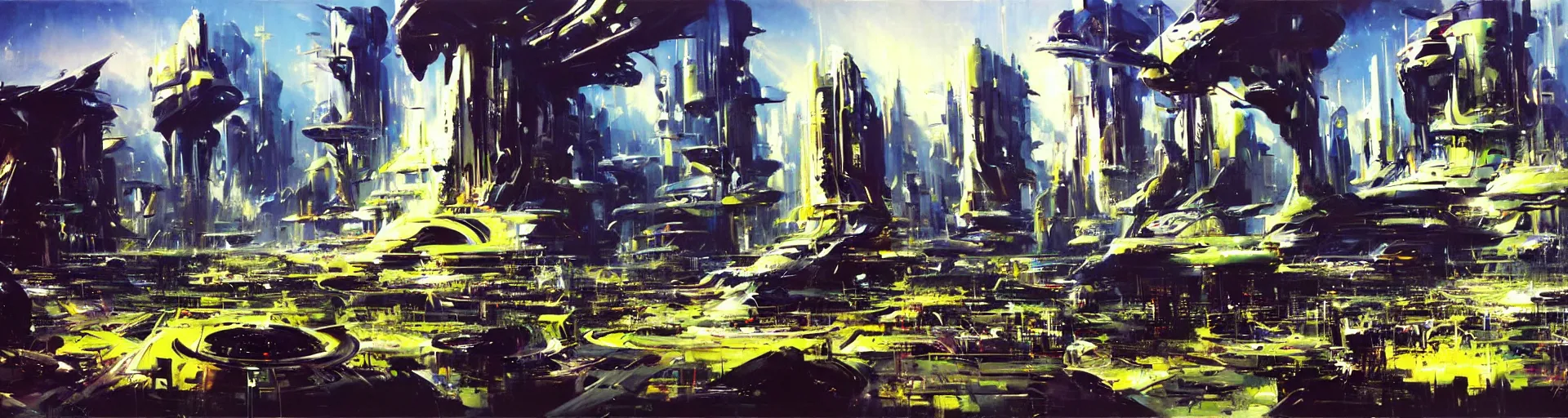 Image similar to a futuristic civilisation by john berkey