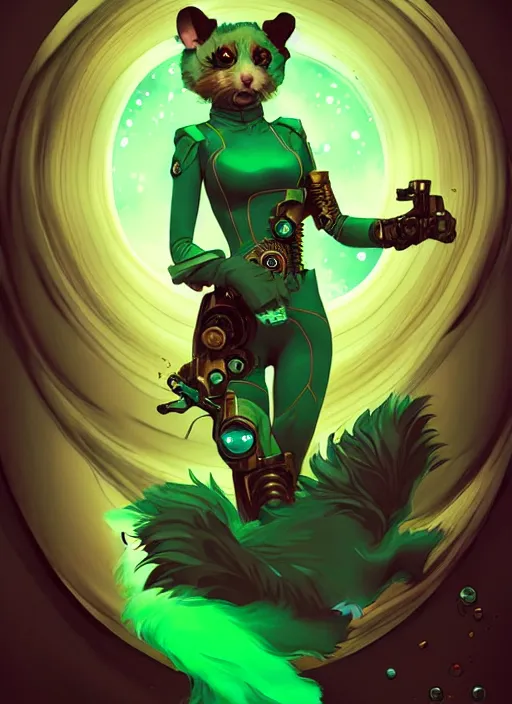 Prompt: style artgerm, joshua middleton, illustration, anthropomorphic hamster steampunk cyborg arms, green fur, swirling water cosmos, fantasy, dnd, cinematic lighting