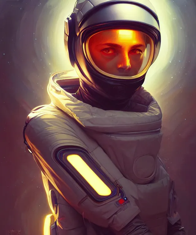 Image similar to Hacker spaceman portrait, highly detailed, digital painting, artstation, concept art, smooth, sharp focus, illustration, art by artgerm and greg rutkowski and alphonse mucha