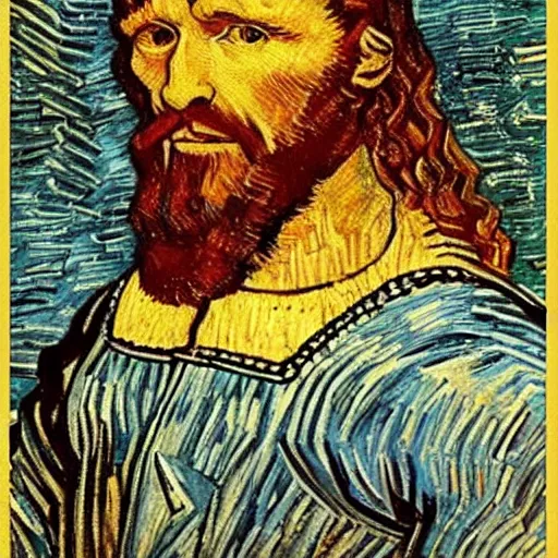 Image similar to portrait of Da Vinci in the style of Van Gogh