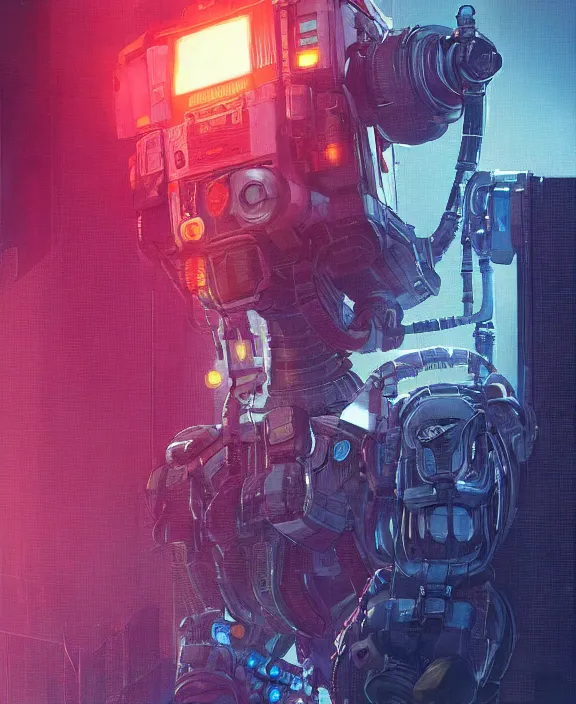 Image similar to cyberpunk pathfinder robot from apex legends character portrait ( blade runner 2 0 4 9 ), portrait by james gurney and laurie greasley, concept art, cinematic composition, dramatic lighting, highly detailed, vintage sci - fi