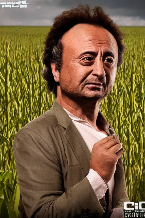 Prompt: Giorgio A. Tsoukalos abducted by aliens in a corn field,photo realistic,sci-fi,mistery,8k,unreal engine,octane render