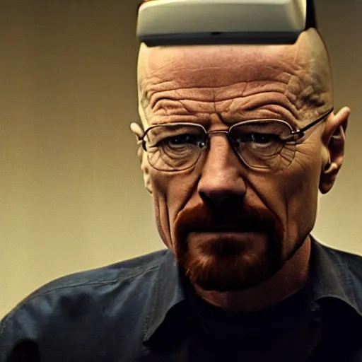 Image similar to film still of walter white talking to the camera in the office tv show. 4 k.