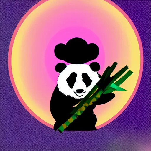 Prompt: a panda eating a sugar cane, wearing a fish tank on his head, digital art, synthwave style