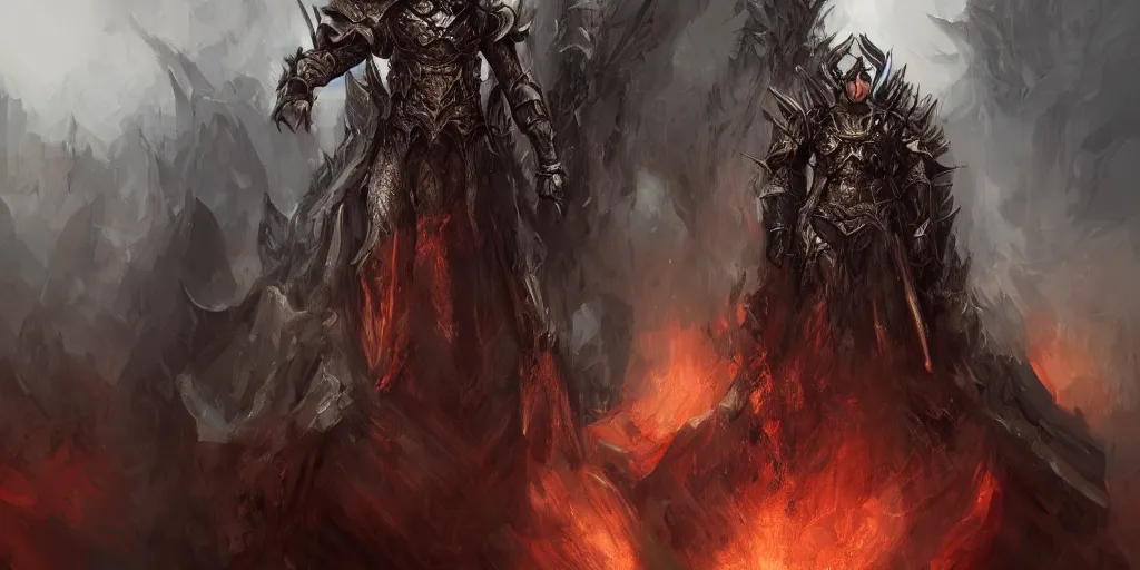 Prompt: Portrait of King of hate standing on his throne , 4k, Wlop style, artstation, black armor, digital art, artstation top, fantasy