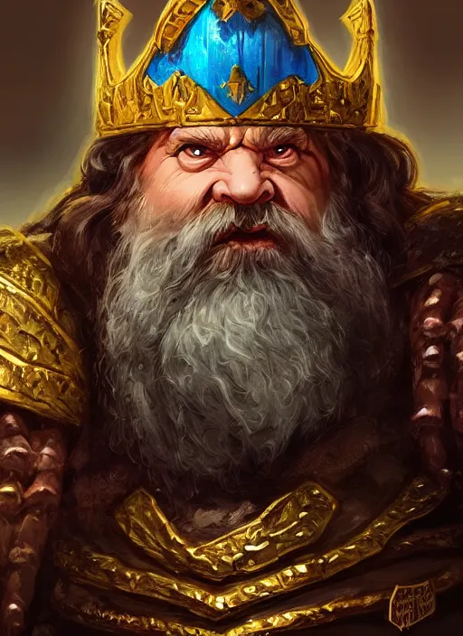 Image similar to dwarven king wearing crown, ultra detailed fantasy, dndbeyond, bright, colourful, realistic, dnd character portrait, full body, pathfinder, pinterest, art by ralph horsley, dnd, rpg, lotr game design fanart by concept art, behance hd, artstation, deviantart, hdr render in unreal engine 5