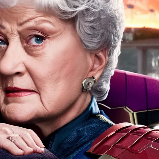 Image similar to Avengers Endgame (2019) played Rose and Dorthy from the Golden Girls, close up action, 8K, 4K, action shot, movie still, cinematic