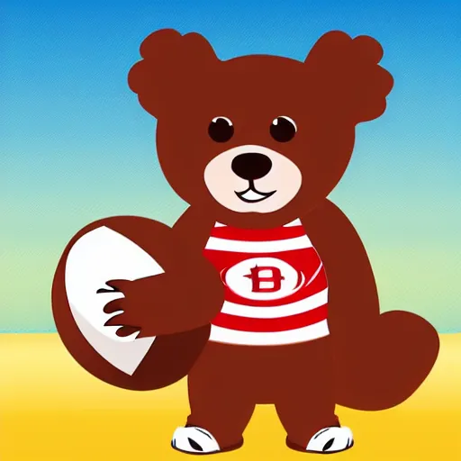 Prompt: A team mascot bear holding a rugby ball, vector