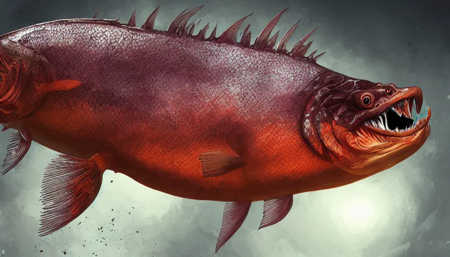 Image similar to Digital painting of creepy piranha, hyperdetailed, artstation, cgsociety, 8k