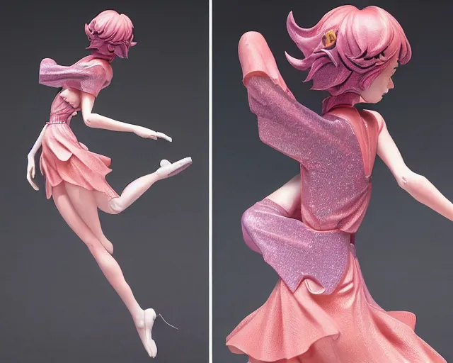 Prompt: James Jean cheerful tomboy vinyl figure, figure photography, delicate dynamic pose, holographic undertones, glitter accents on figure, anime stylized, accurate proportions, high detail, ethereal lighting - H 640
