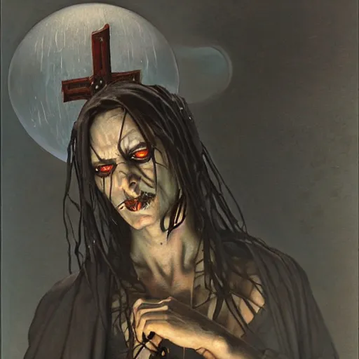 Image similar to portrait of crazed zealot inquisitor by gerald brom