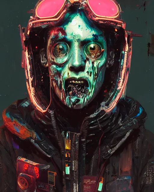 Image similar to detailed portrait zombie, cyberpunk futuristic neon, reflective puffy coat, decorated with traditional Japanese ornaments by Ismail inceoglu dragan bibin hans thoma greg rutkowski Alexandros Pyromallis Nekro Rene Maritte Illustrated, Perfect face, fine details, realistic shaded, fine-face, pretty face