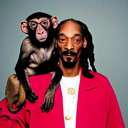 Prompt: Snoop Dogg holding a monkey for a 1990s sitcom tv show, Studio Photograph, portrait, C 12.0