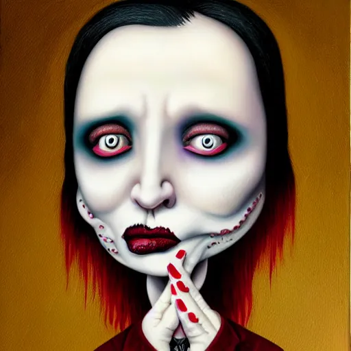 Prompt: painting in the style of mark ryden, marilyn manson crying