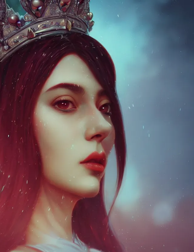 Image similar to blurred background. close-up portrait of a goddess in crown, by Ruby Kurosawaand Afarin Sajedi and Alena Aenami. octane render. superrealism