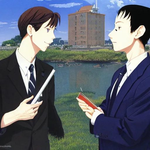 Prompt: anime joseph goebbels and mark zuckerberg by hasui kawase by richard schmid