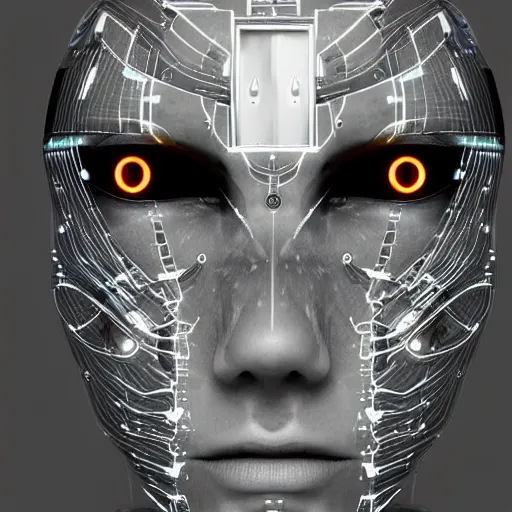 Image similar to portrait photo of a cybernetic cyborg half human face half robot face, fantasy art, sci - fi art, character design, circuitry, high tech, future, photorealistic, 8 k