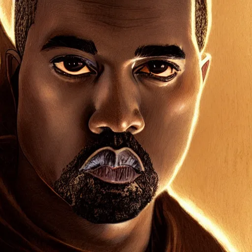 Prompt: kanye west in lord of the rings, intricate, highly detailed, digital painting, artstation, concept art, matte, sharp focus, illustration, art by artgerm and greg rutkowski and alphonse mucha