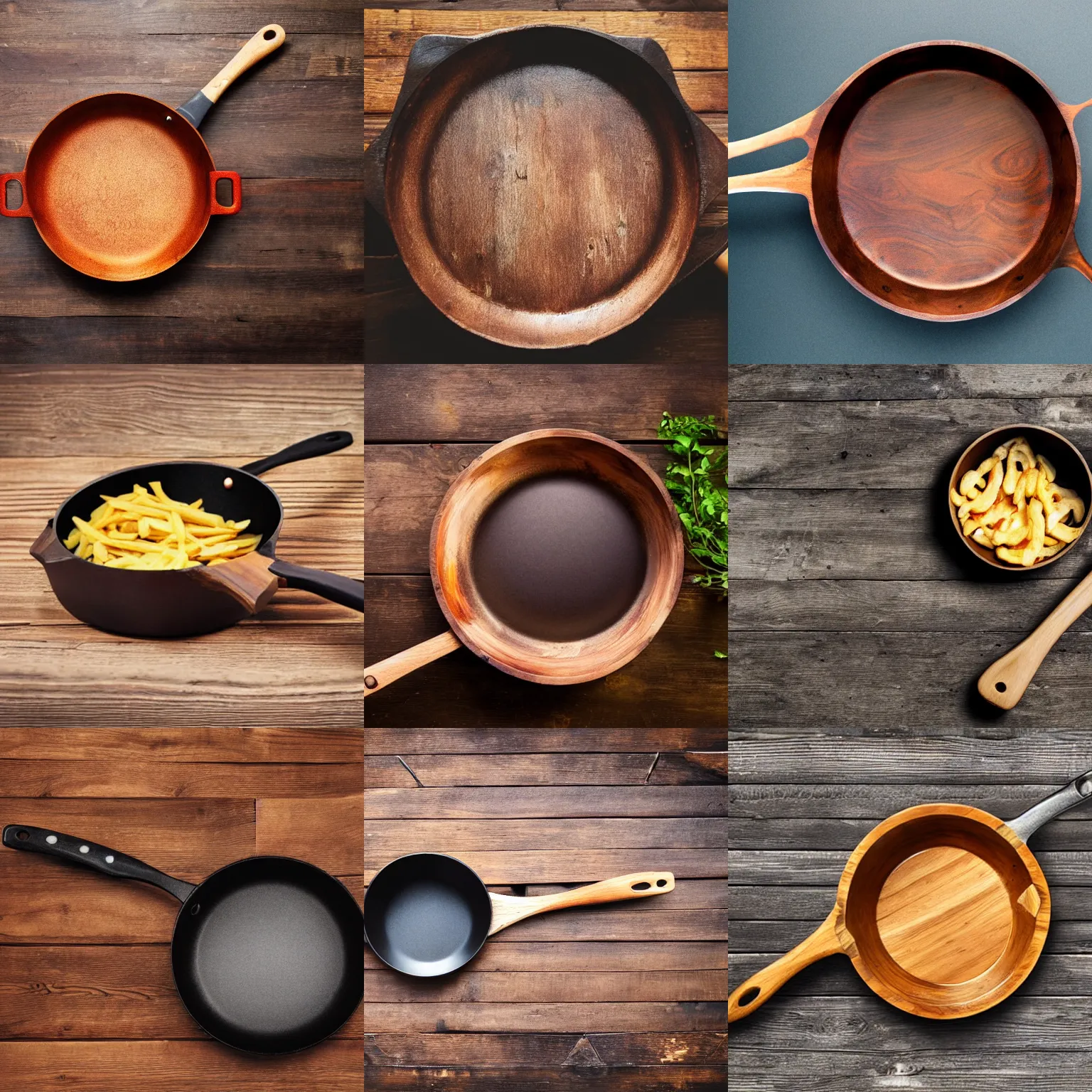 Prompt: a wooden frying pan