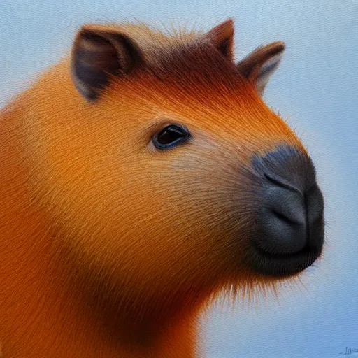 Prompt: photo-realistic oil painting of a capybara