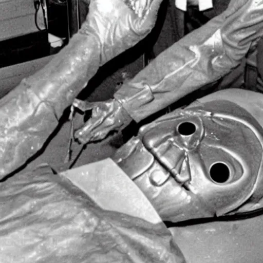 Prompt: photo of alien autopsy done by Ronald Reagan on the recovered Roswell aliens , psychedelic