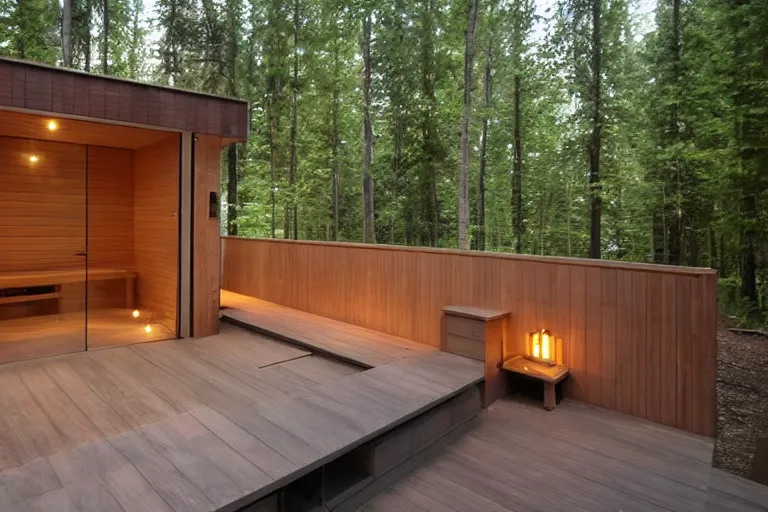 Image similar to modern backyard unique finnish sauna in a north american backyard