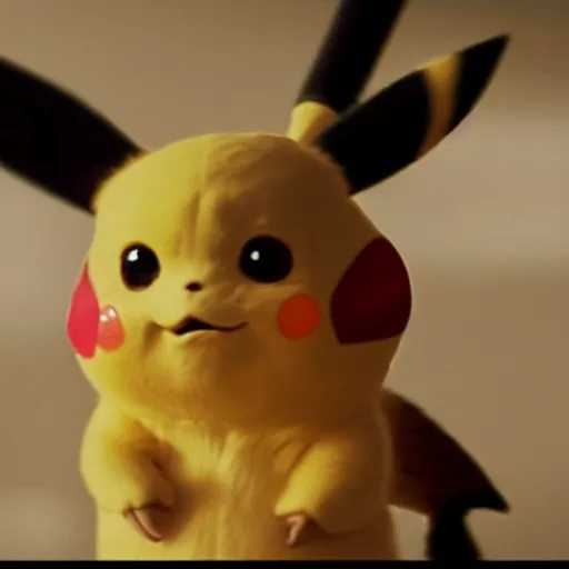 Image similar to a film still of baby pikachu in the mandalorian