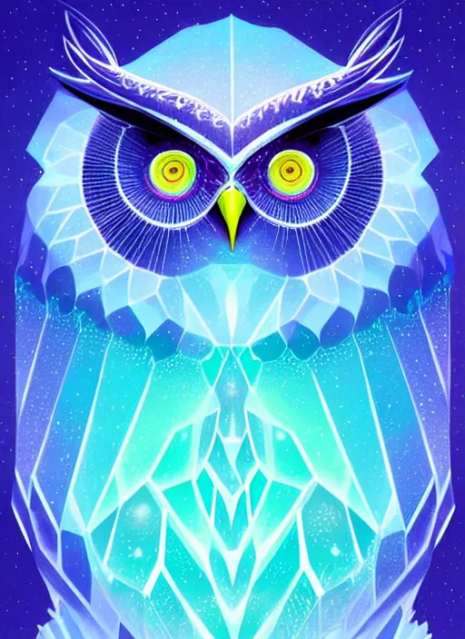 Image similar to symmetry!! product render poster vivid colors divine proportion owl, ice and snow, glowing fog intricate, elegant, highly detailed, digital painting, artstation, concept art, smooth, sharp focus, illustration,