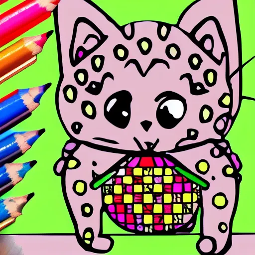 Image similar to Coloring page of cute kitten knitting