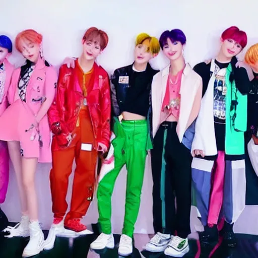 Prompt: ateez and everglow being friends
