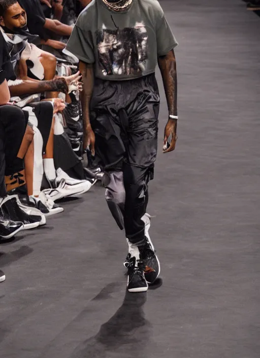 Image similar to hyperrealistic and heavy detailed nike runway show of travis scott, leica sl 2 5 0 mm, vivid color, high quality, high textured, real life