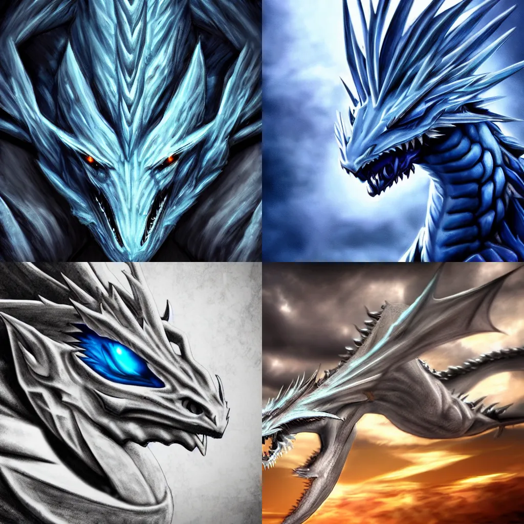 Prompt: Blue Eyes White Dragon, Epic, Cinematic, Photorealistic