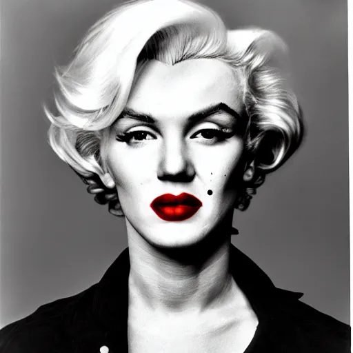 Image similar to a person who is a genetic combination of andy warhol and marilyn monroe, face and upper - body focus, detailed eyes, androgynous, photograph taken in 1 9 6 5, award winning photograph