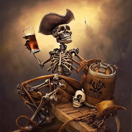 Image similar to pirate skeleton drinking beer by ellen jewett, tomasz alen kopera and Justin Gerard