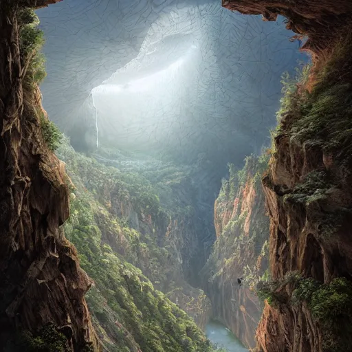Prompt: a massive organic bio megastructure on a cliff side above a canyon, by robert hubert, by josip csoor, by laurie lipton, photorealistic, zaha hadid, volumetric lighting, horror, detailed, intricate, elden ring, raytrace, octane, mirror, psychedelic, cgscociety,